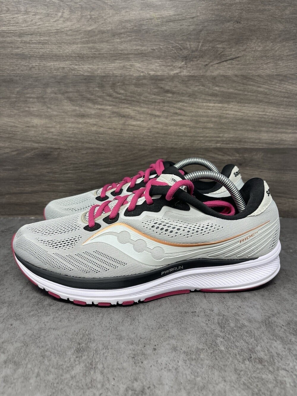 Saucony Ride 14 Running Shoes Womens Size 10.5 Grey Pink Athletic Trainer